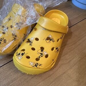 FAN Clogs Shoes Womens Size 7 Yellow Bee Print Garden Slip On Comfort Mule Clog